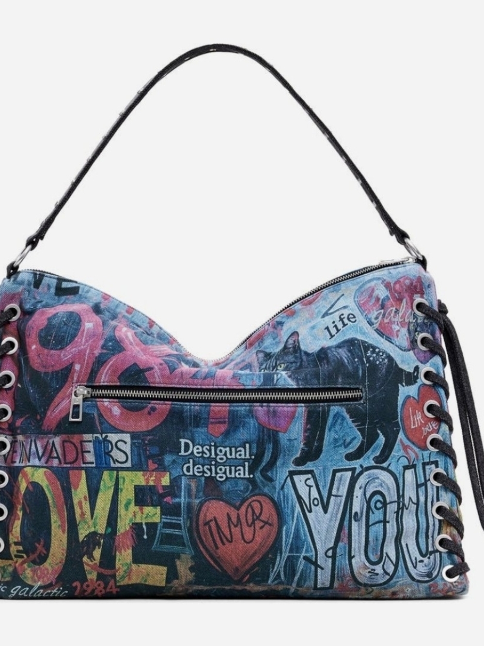Desigual Blue Multicolor Graffiti Shoulder Bag